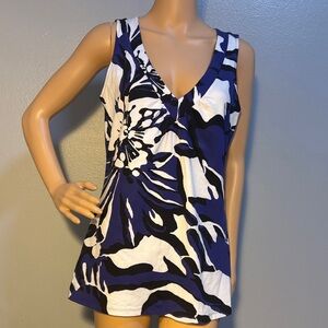 Express Royal Blue & White Floral Sexy Sleeveless Top